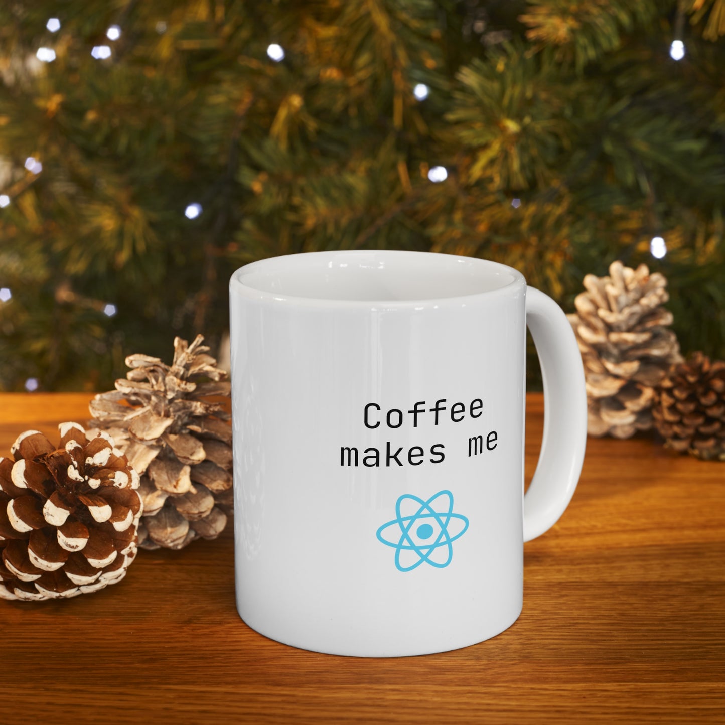 Coffee Makes Me React Icon, Ceramic Mug 11oz