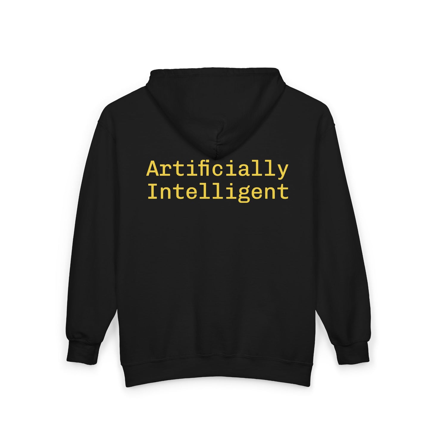 Artificially Intelligent Zip Hoodie — "Artificially Intelligent" Text & Sparkle Design